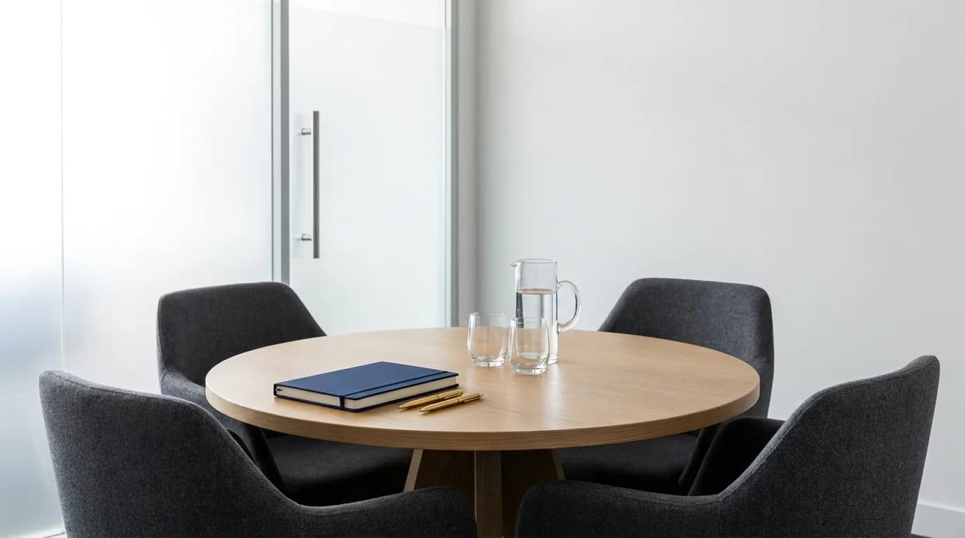 Sala de reuniones reservada preparada para una sesion del comite de convivencia laboral en una oficina en Bogota