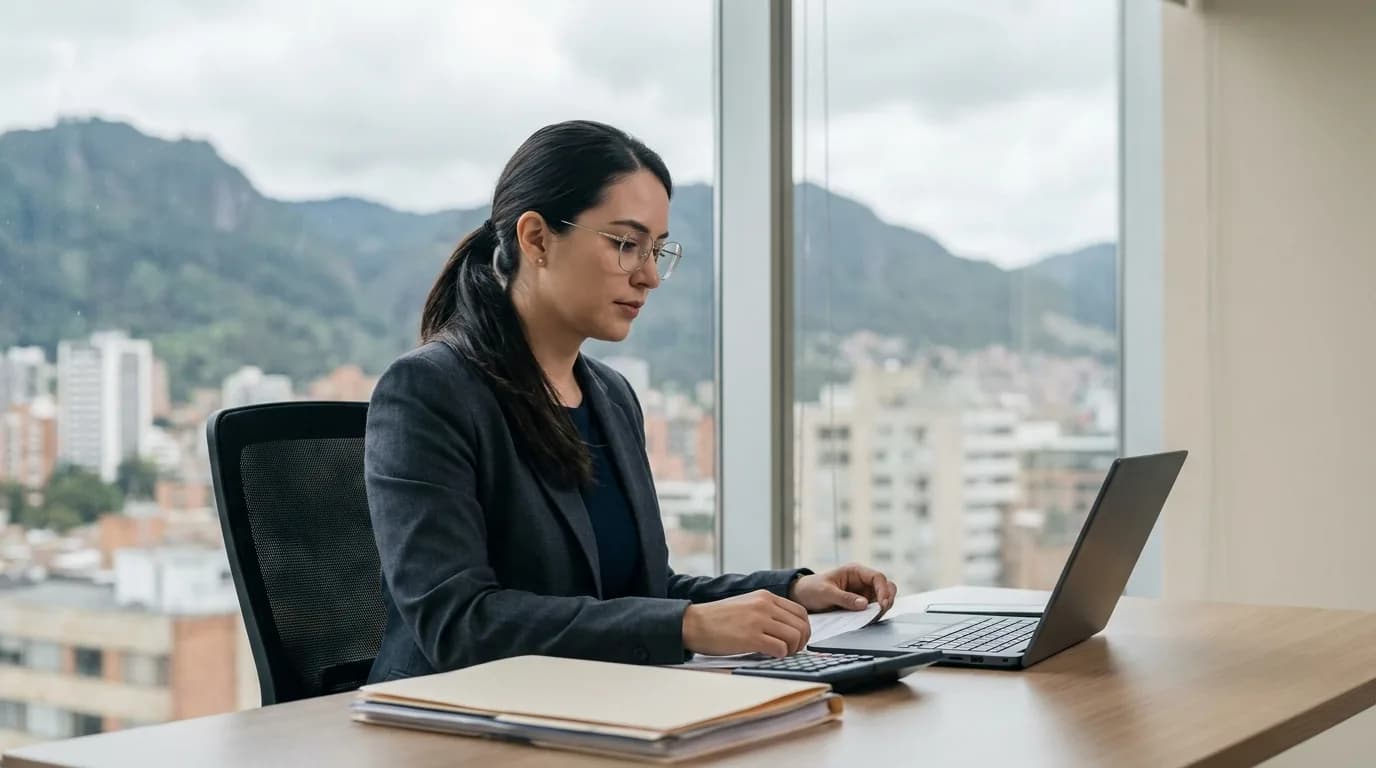 Especialista de nomina calcula la liquidacion de prestaciones sociales en una oficina de Bogota