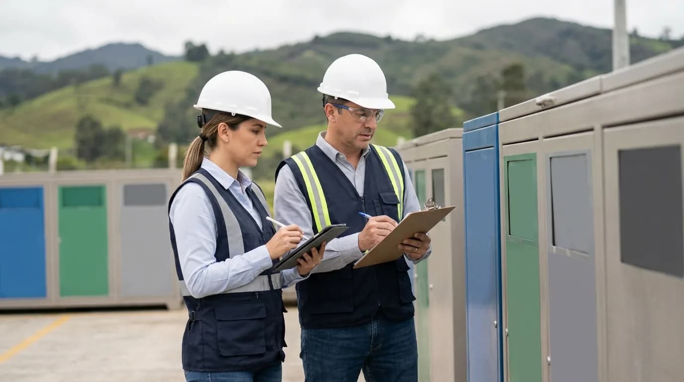 Profesionales revisan los aspectos ambientales de una planta industrial durante una visita tecnica